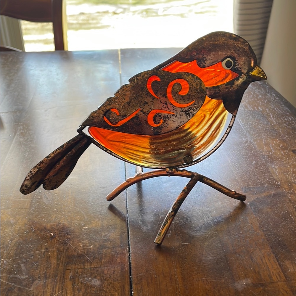 Orange and Brown Candle Holder Accent with Artistic Swirls